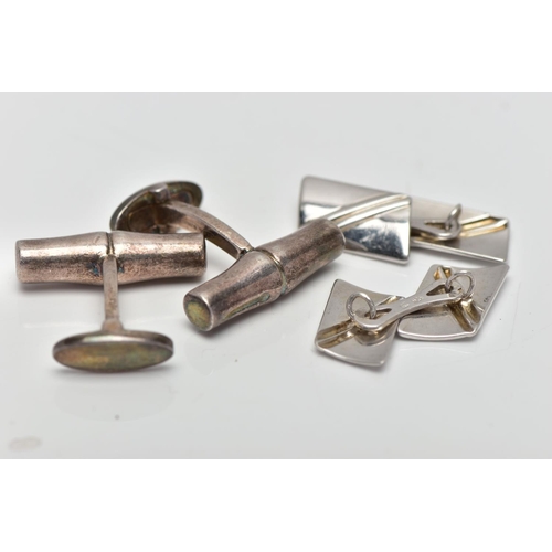 57 - A PAIR OF 'GUCCI' CUFFLINKS AND WHITE METAL CUFFLINKS, a pair of white metal signed 'Gucci' bamboo c... 