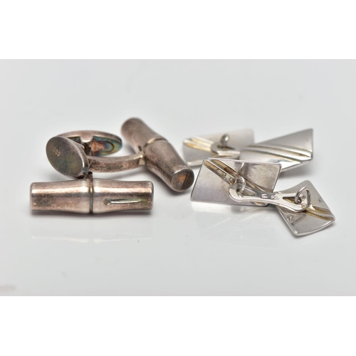 57 - A PAIR OF 'GUCCI' CUFFLINKS AND WHITE METAL CUFFLINKS, a pair of white metal signed 'Gucci' bamboo c... 