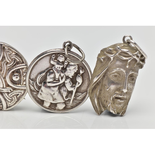 58 - AN ASSORTMENT OF SILVER AND WHITE METAL JEWELLERY, to include a silver St Christopher pendant, hallm... 