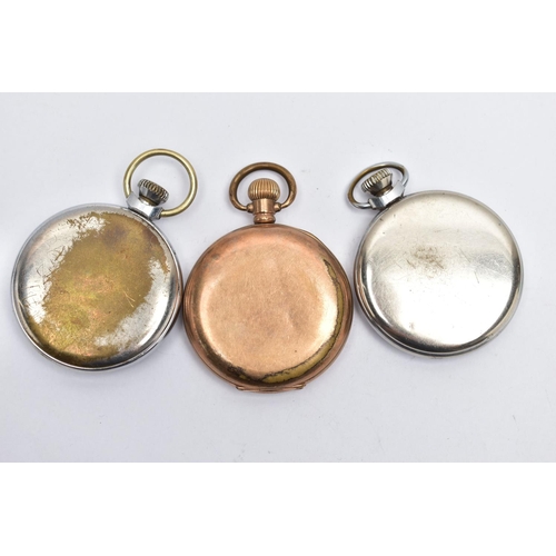 93 - THREE POCKET WATCHES, the first a full hunter pocket watch, white dial, Roman numerals, second subsi... 