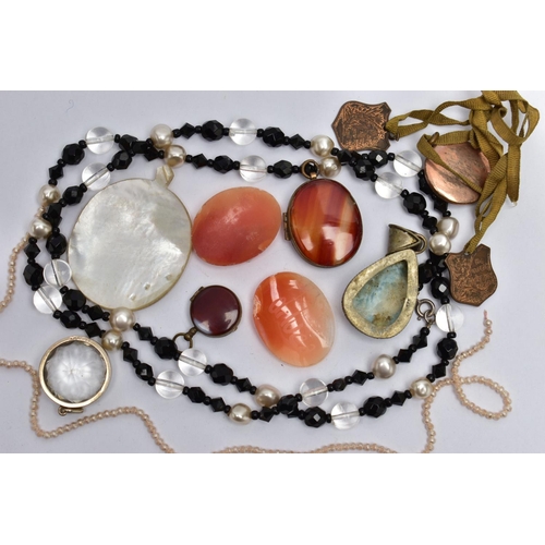 98 - A SELECTION OF MAINLY COSTUME JEWELLERY, to include a colourless paste pendant within a metal surrou... 