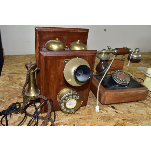 302 - THREE G.P.O AND VINTAGE STYLE LANDLINE PHONES, comprising a cream G.P.O. dial phone (broken receiver... 