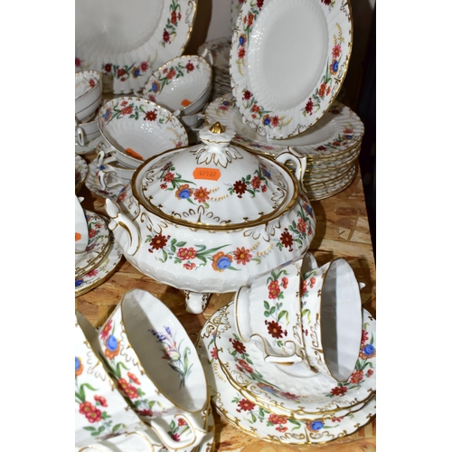 303 - A ROYAL CROWN DERBY 'CHATSWORTH' PATTERN DINNER SET, comprising twelve soup dishes, twelve saucers, ... 