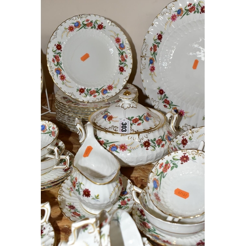 303 - A ROYAL CROWN DERBY 'CHATSWORTH' PATTERN DINNER SET, comprising twelve soup dishes, twelve saucers, ... 