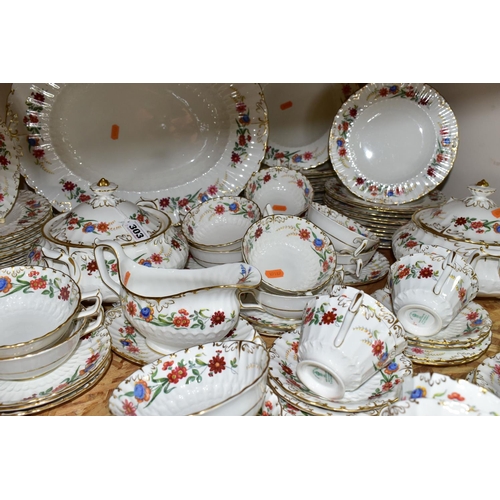 303 - A ROYAL CROWN DERBY 'CHATSWORTH' PATTERN DINNER SET, comprising twelve soup dishes, twelve saucers, ... 