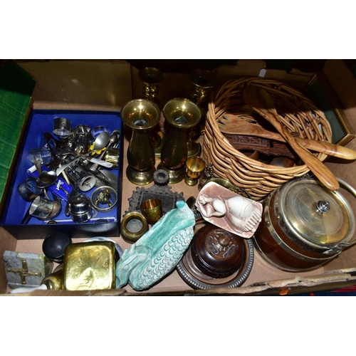 308 - TWO BOXES OF MISCELLANEOUS SUNDRIES, to include a ladies Sekonda watch, crocheted doilies and table ... 