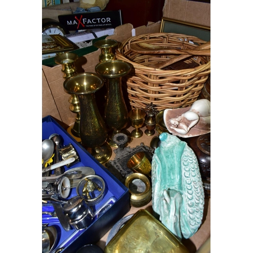 308 - TWO BOXES OF MISCELLANEOUS SUNDRIES, to include a ladies Sekonda watch, crocheted doilies and table ... 