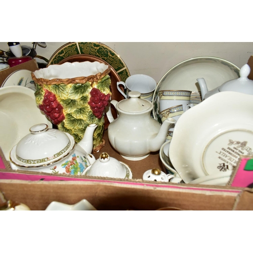 309 - FIVE BOXES OF TEAPOTS, TEAWARES AND CERAMICS, to include an Apulum tea set, twenty teapots by variou... 