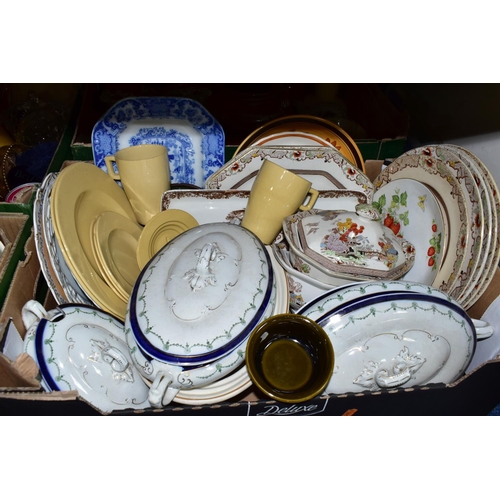 311 - FIVE BOXES OF CERAMICS AND GLASSWARE, to include an Alfred Meakin 'Hedgerow' pattern part dinner set... 