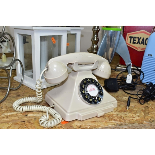 313 - A GROUP OF TEN HOUSEHOLD ITEMS, comprising two retro style Bush radios, an ivory coloured push butto... 