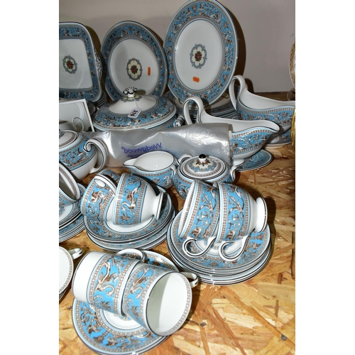 316 - A WEDGWOOD 'FLORENTINE' TURQUOISE DINNER AND TEA SET, comprising eight dinner plates, eight dessert ... 