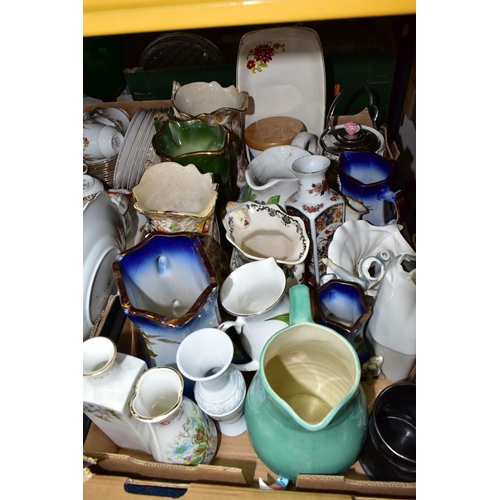 319 - SEVEN BOXES CERAMICS, GLASSWARE AND HOUSEHOLD ORNAMENTS, to include eighteen pieces of 'Mushroom' co... 