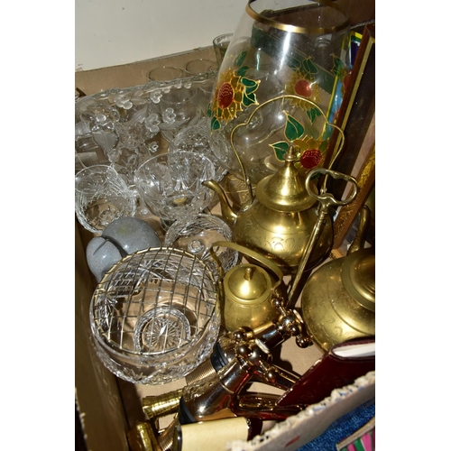 321 - THREE BOXES OF MID- CENTURY STUDIO GLASS, to include a hand painted lemonade pitcher, Murano style f... 