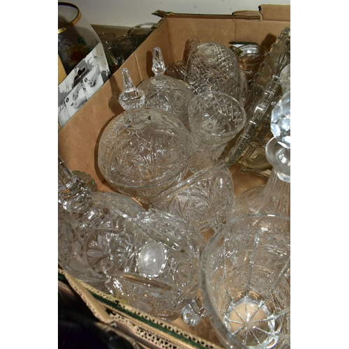 321 - THREE BOXES OF MID- CENTURY STUDIO GLASS, to include a hand painted lemonade pitcher, Murano style f... 