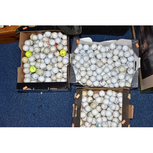 324 - FISHING AND GOLFING INTEREST: THREE BOXES AND LOOSE EQUIPMENT, a quantity of used golf balls in thre... 