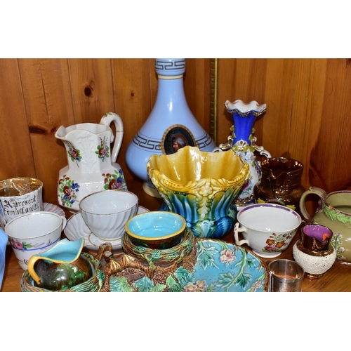 325 - A GROUP OF NINETEENTH CENTURY CERAMICS AND SUNDRY ITEMS, to include a George Jones Majolica strawber... 