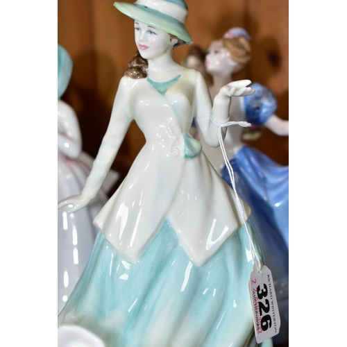 326 - FIVE ROYAL DOULTON FIGURINES, comprising Lorraine HN4301, Loyal Friend HN3358 (finger missing), Juli... 