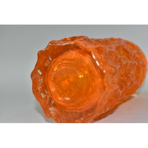 344 - A WHITEFRIARS TANGERINE GLASS TEXTURED BARK VASE DESIGNED BY GEOFREY BAXTER, pattern 9690, height 18... 