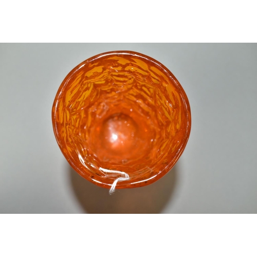 344 - A WHITEFRIARS TANGERINE GLASS TEXTURED BARK VASE DESIGNED BY GEOFREY BAXTER, pattern 9690, height 18... 