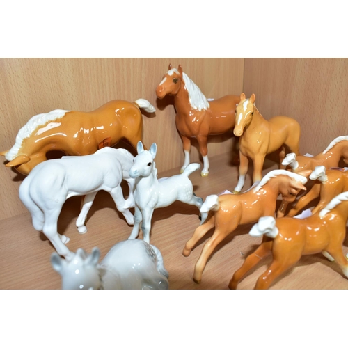 349 - TWELVE PALOMINO, GREY AND MATT WHITE BESWICK FOALS, ETC, including two Foal- lying, no. 915, a Foal ... 