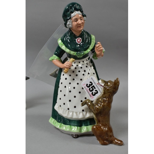 353 - THREE ROYAL DOULTON FIGURES, comprising 'Old Mother Hubbard' HN2314, (broken section from dog's foot... 