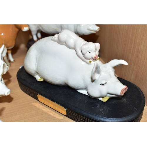 354 - A BESWICK GUERNSEY COW, SECOND VERSION, MODEL NO. 1248B AND FIVE BESWICK PIGS, comprising 'Piggy Ban... 