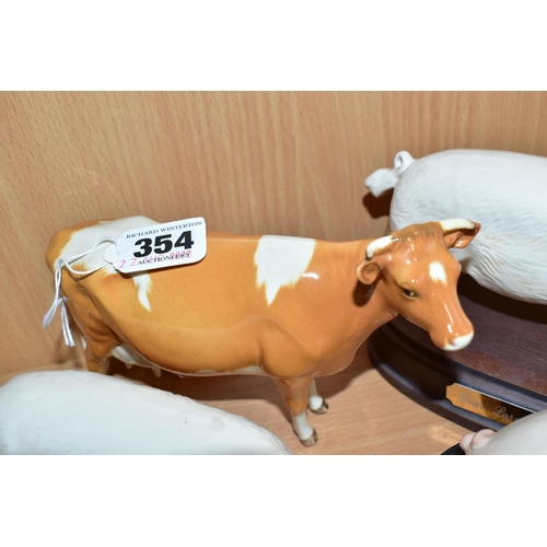 354 - A BESWICK GUERNSEY COW, SECOND VERSION, MODEL NO. 1248B AND FIVE BESWICK PIGS, comprising 'Piggy Ban... 