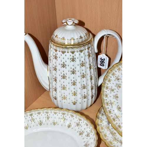 360 - SIX PIECES OF SPODE 'FLEUR DE LYS GOLD' DINNER WARES, comprising a coffee pot and lid, an oval platt... 