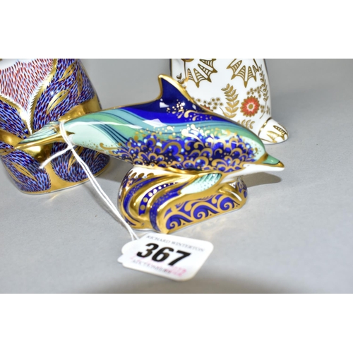 367 - THREE ROYAL CROWN DERBY PAPERWEIGHTS, comprising  Platypus, silver stopper, Koala, gold stopper and ... 