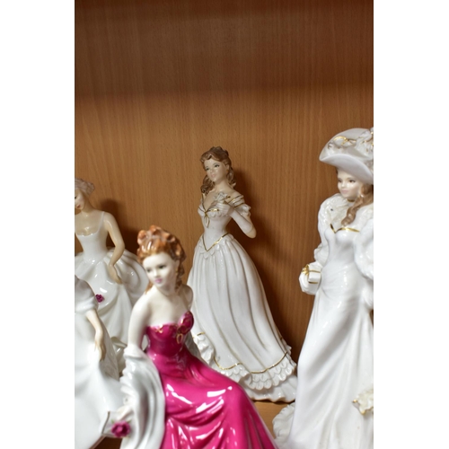 370 - NINE ROYAL DOULTON AND WORCESTER LADY AND CHILD FIGURES, the Royal Doulton comprising 'Sleepyhead' H... 