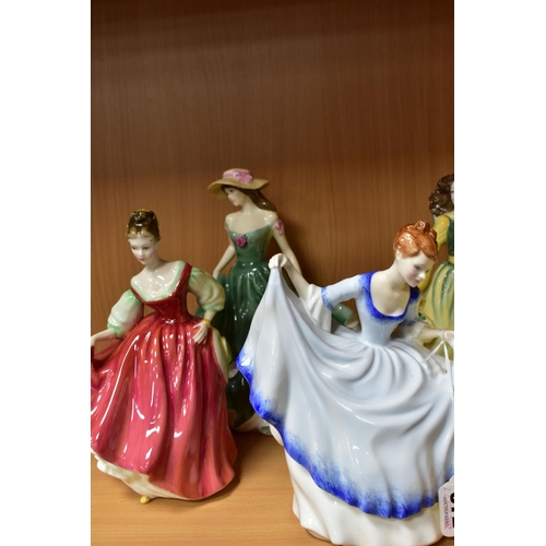 372 - FIVE ROYAL DOULTON LADIES, comprising 'Pamela' HN3223, (worn gilt signature to the base), 'Fair Lady... 