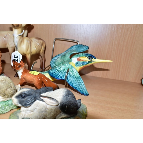 373 - A GROUP OF THIRTEEN BESWICK BIRD AND ANIMAL FIGURES AND SCULPTURES, including a Kingfisher - flying ... 