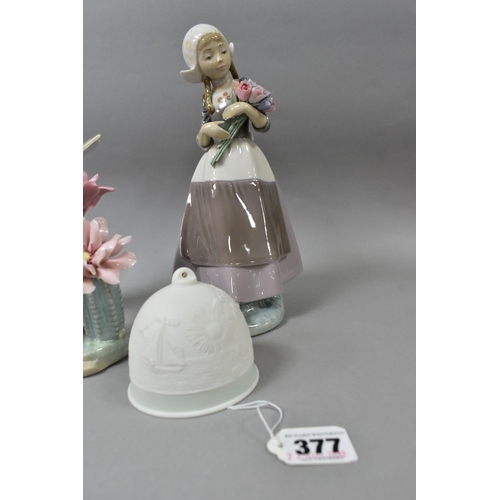 377 - THREE LLADRO FIGURES / GROUPS AND A 1992 LLADRO COLLECTORS SOCIETY BELL, the figures comprising Two ... 