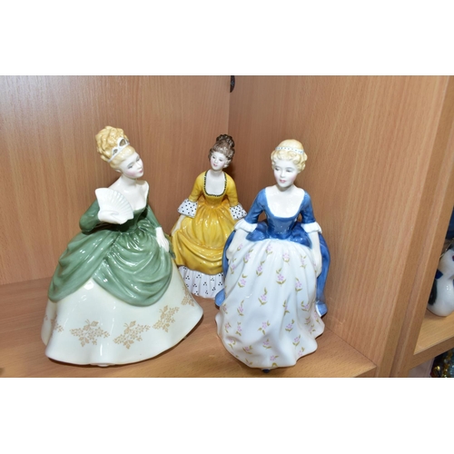 398 - SIX ROYAL DOULTON FIGURINES, comprising Alison HN2336, Coralie HN2307, Bo-Peep HN1811 (broken and re... 