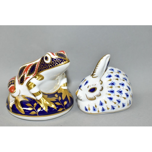 399 - FOUR ROYAL CROWN DERBY PAPERWEIGHTS, comprising Kitten, gold stopper, Rabbit, gold stopper, Frog, si... 