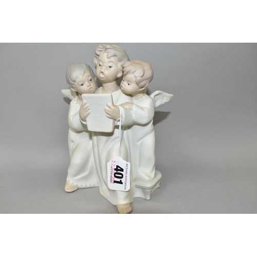 401 - THREE LLADRO FIGURES AND FIGURE GROUPS OF ANGELS, comprising Angel's Group 4542, introduced in 1969,... 