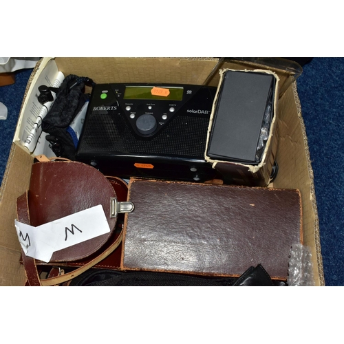 417 - A BOX AND LOOSE CAMERAS, PHOTOGRAPHIC EQUIPMENT AND SUNDRY ITEMS, to include a Panasonic DMC-FZ20 Lu... 