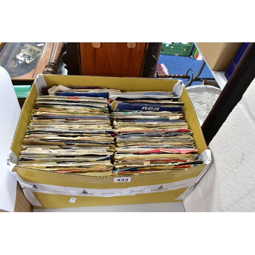 433 - A BOX OF VINYL SINGLES, approximately one hundred and fifty records, plain sleeves and some picture ... 