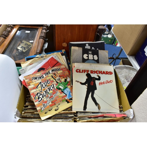 433 - A BOX OF VINYL SINGLES, approximately one hundred and fifty records, plain sleeves and some picture ... 