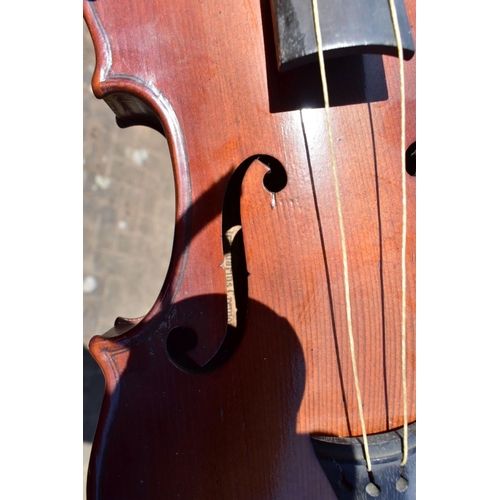 434 - A TWENTIETH CENTURY CASED VIOLIN, with one-piece back, wooden case and bow (1) (Condition report: fa... 