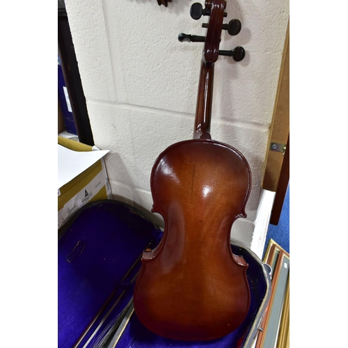 434 - A TWENTIETH CENTURY CASED VIOLIN, with one-piece back, wooden case and bow (1) (Condition report: fa... 