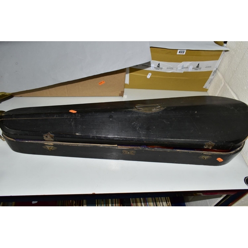 434 - A TWENTIETH CENTURY CASED VIOLIN, with one-piece back, wooden case and bow (1) (Condition report: fa... 