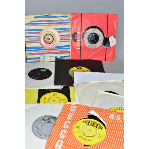 438 - A BOX OF VINYL SINGLES, over one hundred records, mainly plain sleeves and a few picture sleeves, a ... 