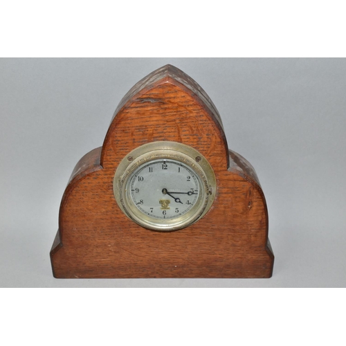 447 - FIVE CLOCKS, comprising a square Art Deco Little Boy Blue wall clock with ceramic dial marked 'Forei... 