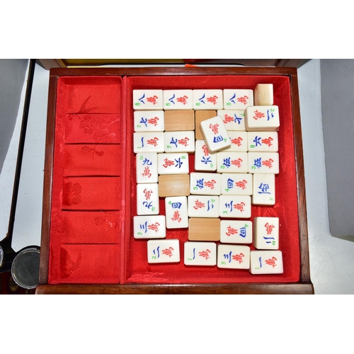 448 - A MAH JONG SET, the set of bamboo tiles contained in a wooden case with five drawers, height 32.5cm ... 