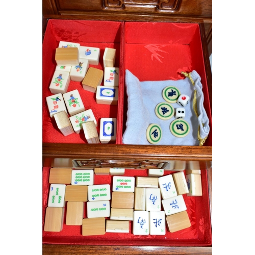 448 - A MAH JONG SET, the set of bamboo tiles contained in a wooden case with five drawers, height 32.5cm ... 