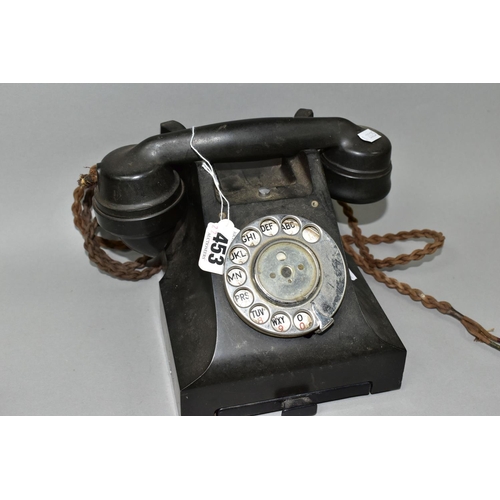 453 - TWO ROTARY TELEPHONES, comprising a black GPO Bakelite telephone with pull out drawer front, and typ... 