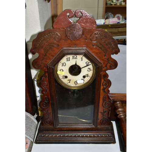 458 - A BOX AND LOOSE CLOCKS, CLOCK PARTS AND CASES, to include two cases for wall clocks, three clocks re... 