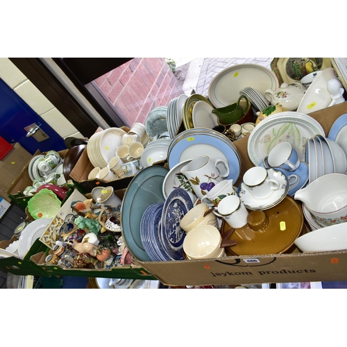 486 - SIX BOXES OF CERAMICS, DINNERWARE AND ORNAMENTS,  to include Royal Worcester 'Evesham' pattern circu... 