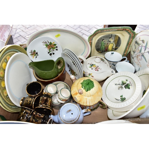 486 - SIX BOXES OF CERAMICS, DINNERWARE AND ORNAMENTS,  to include Royal Worcester 'Evesham' pattern circu... 